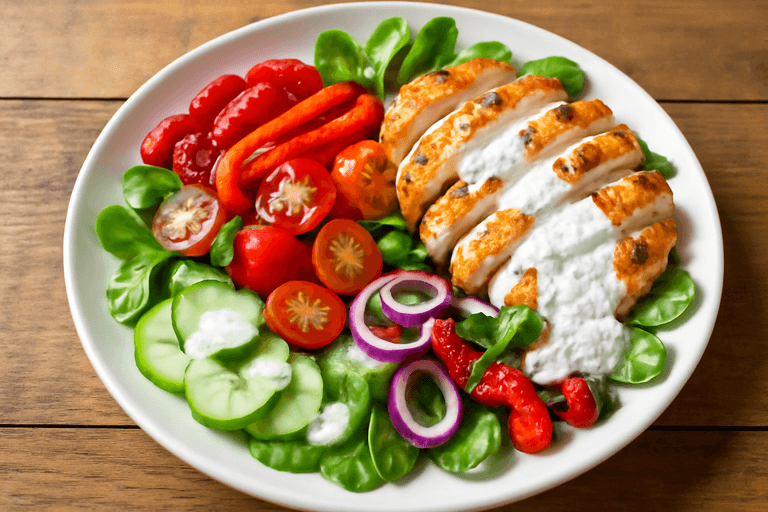 Kleurrijke Kippensalade met Geroosterde Groenten