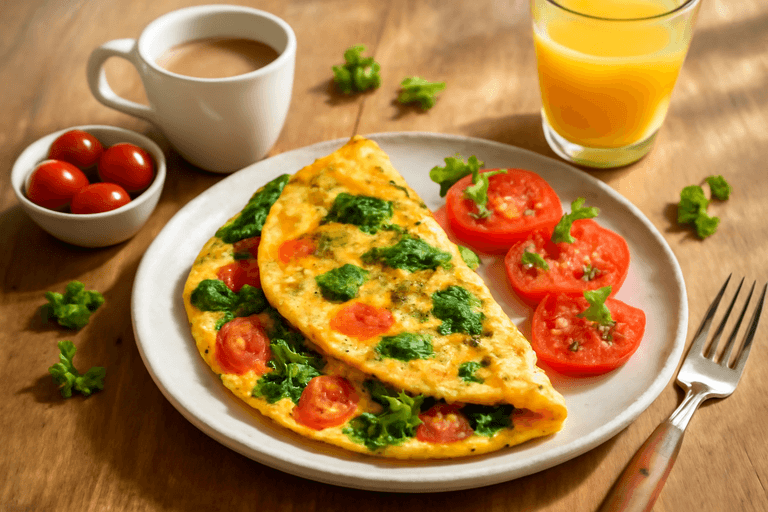 Desayuno clásico revitalizante: Tortilla de espinacas y tomate