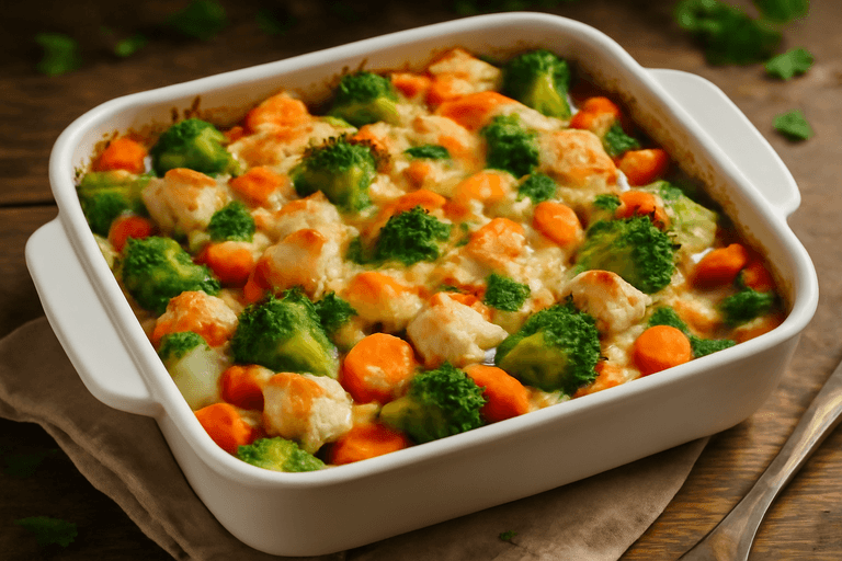 Leichter Hähnchen-Gemüse-Auflauf