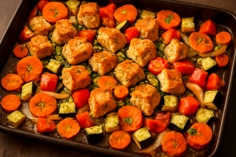 Piept de pui la cuptor cu legume colorate