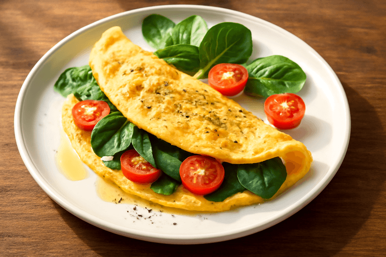 Omelette energética de espinacas y tomates