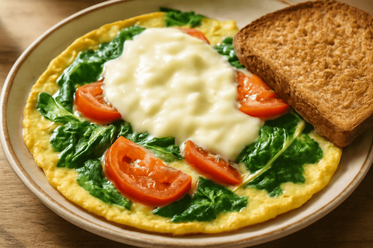 Omelette ligero de espinacas y tomate