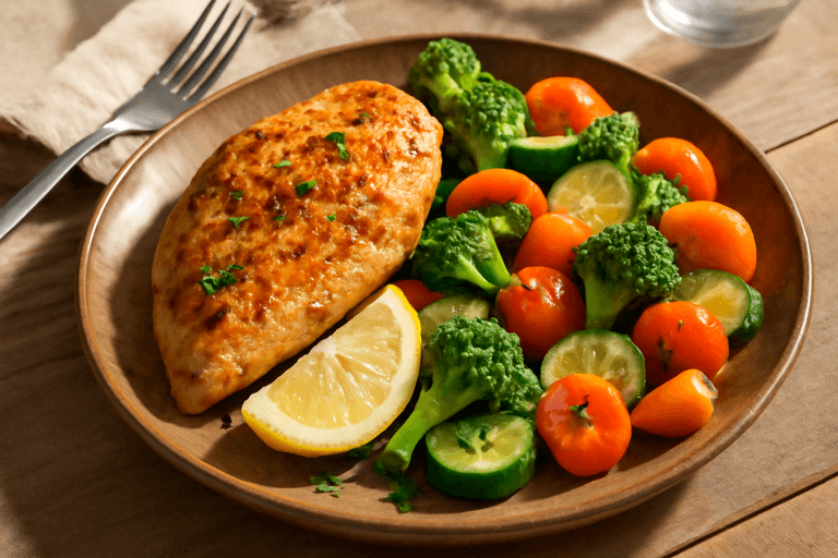 Leichtes Zitronen-Hähnchen mit Gemüsepfanne