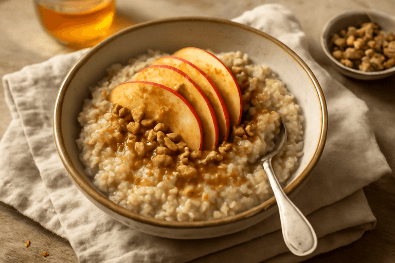 Energetyczna owsianka z jabłkiem i orzechami