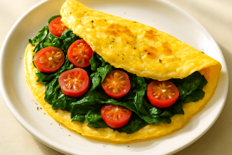 Omelette saludable de espinacas y tomate