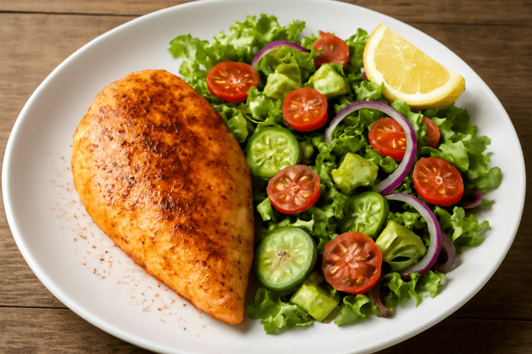 Pollo a la plancha con ensalada fresca de verduras