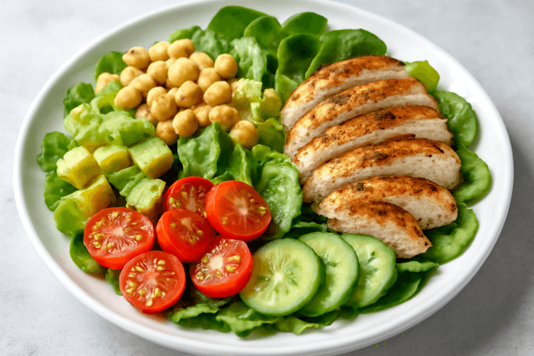 سلطة الدجاج المشوي مع الحمص والأفوكادو