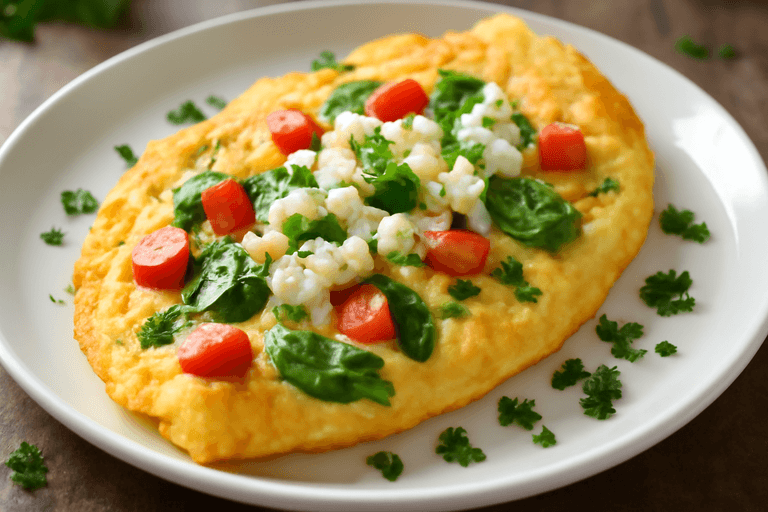 Omletă sățioasă cu legume și brânză slabă
