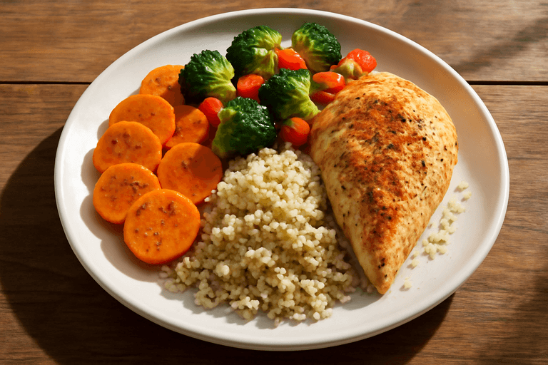 Κοτόπουλο ψητό με λαχανικά και κινόα