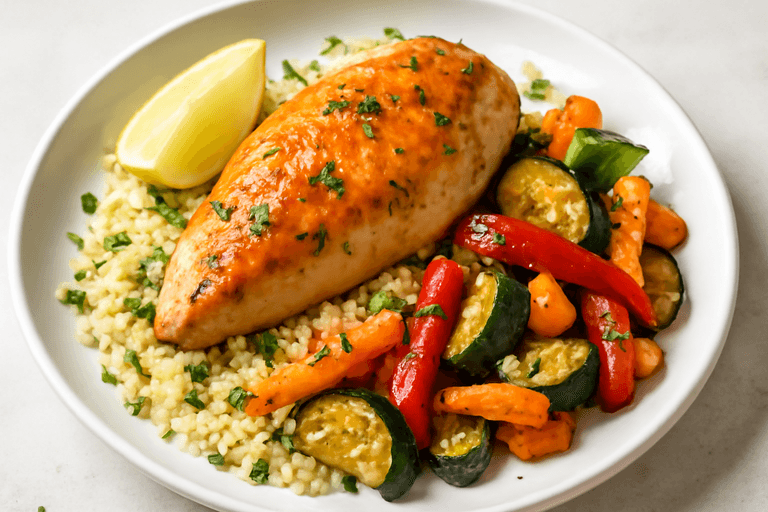 Ψητό Κοτόπουλο με Λαχανικά και Πλιγούρι