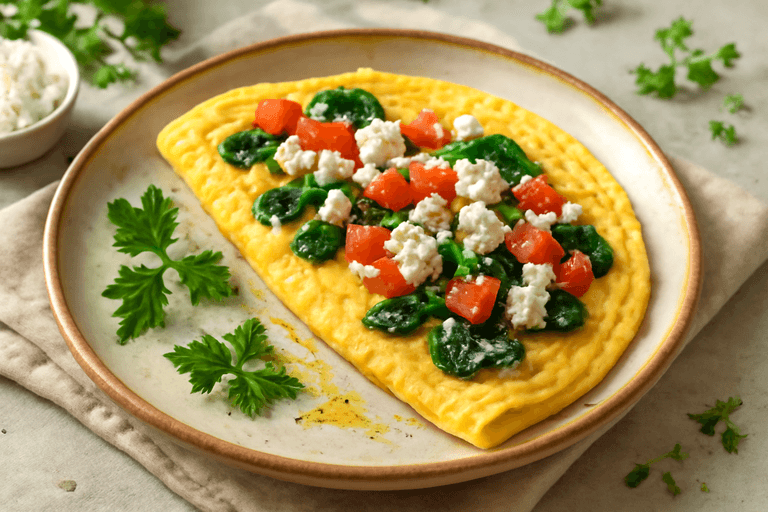 Κλασική Ομελέτα Πρωινού με Σπανάκι & Ντομάτα