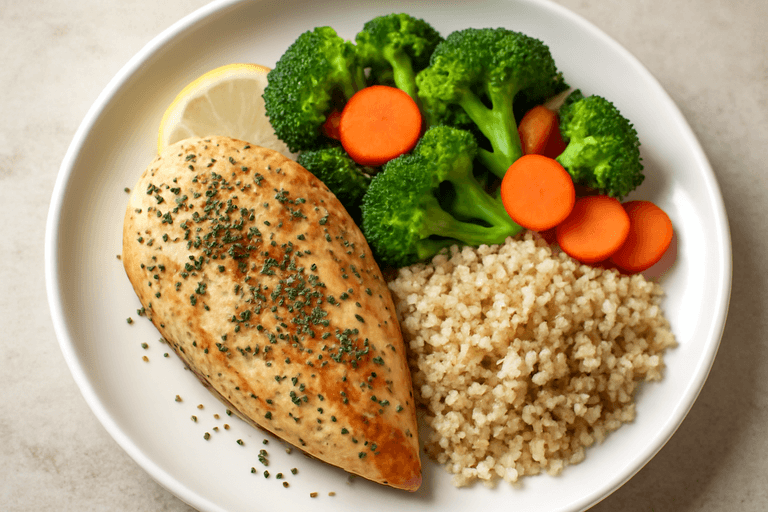 Poulet Grillé aux Légumes Croquants et Quinoa