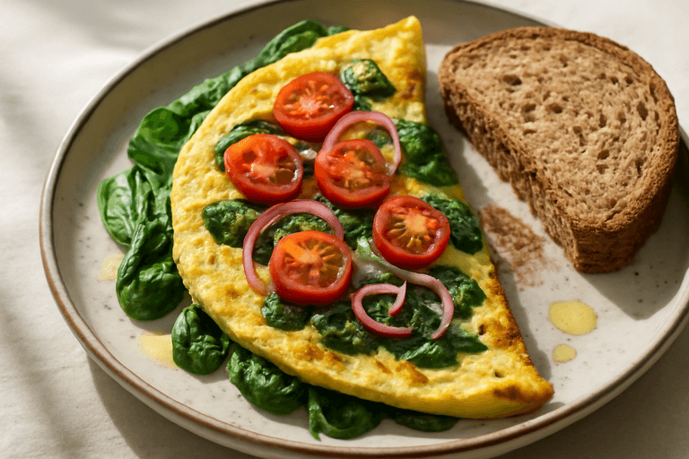 Omelette Printanière Légère aux Épinards et Tomates