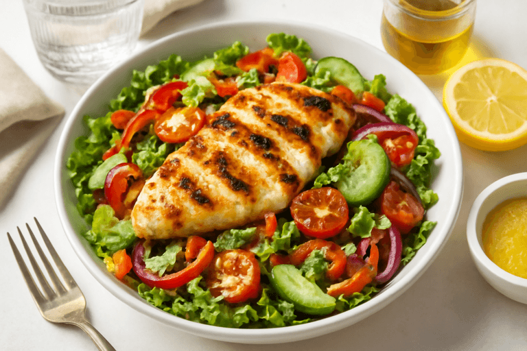 Salată fresh cu pui la grătar și legume crocante
