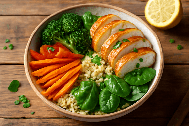 Leichter Hähnchen-Gemüse-Bowl