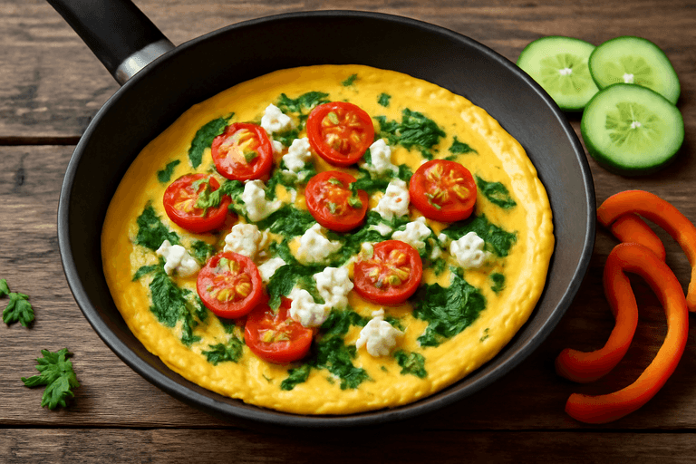 Proteinrik Klassisk Omelett med Spenat och Tomat