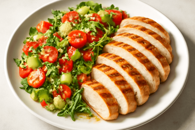 Piept de pui la grătar cu salată de quinoa și legume