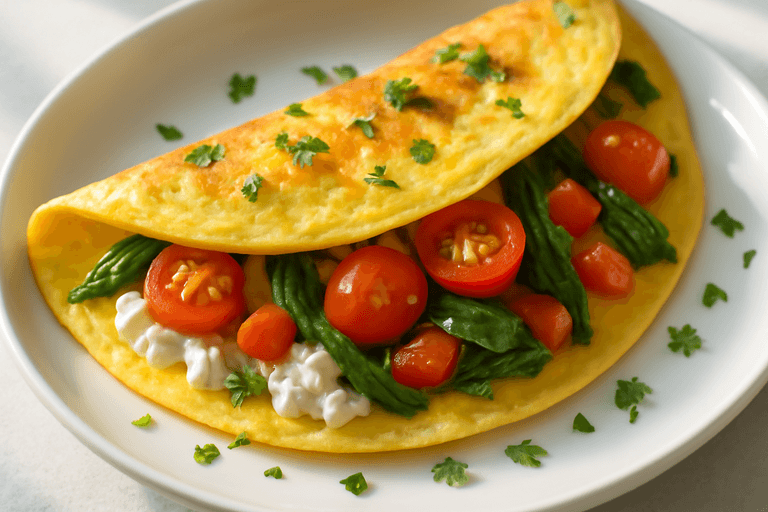 Omletă sățioasă cu legume și brânză slabă