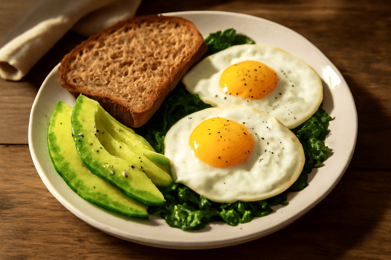 Mic Dejun Sățios cu Ouă, Spanac și Avocado