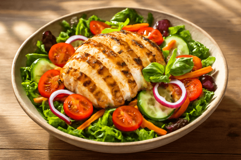 Insalata di pollo grigliato light con verdure colorate