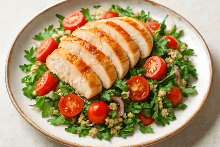 Filetto di pollo alla griglia con insalata di quinoa primaverile