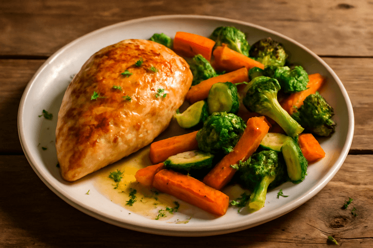 Piept de pui suculent cu legume la cuptor