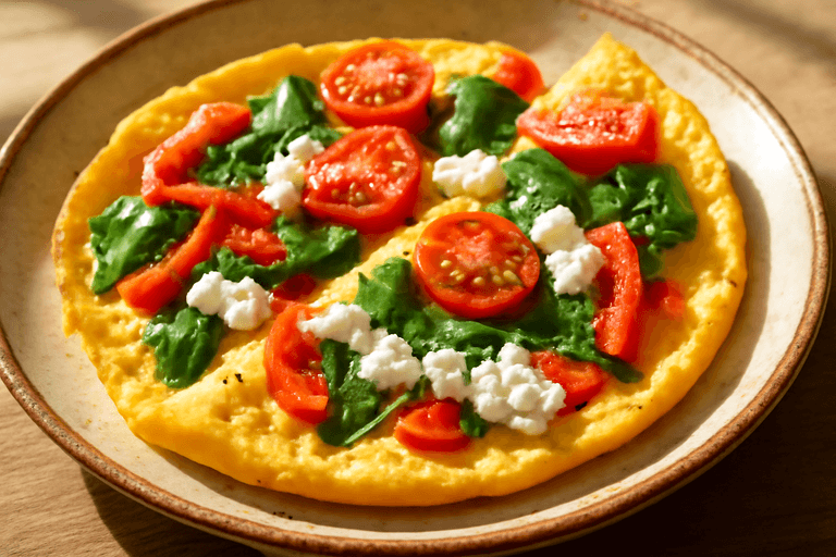 Omletă sănătoasă cu legume și brânză slabă