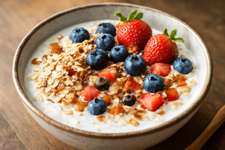 Leichter Frühstücks-Quark mit Beeren & Mandeln
