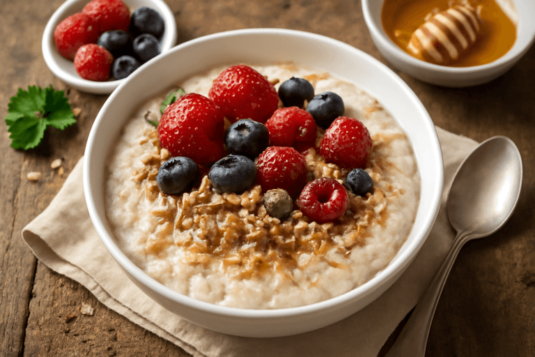 Protein-Power Hafer-Porridge mit Beeren & Mandeln
