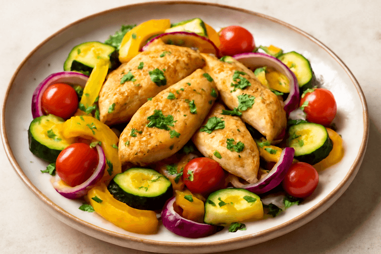 Leichtes Zitronen-Hähnchen mit mediterranem Gemüse