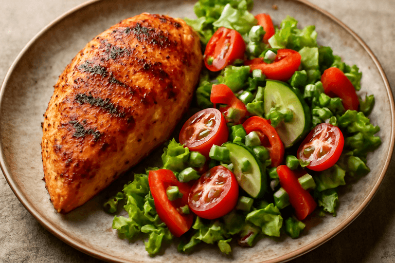 Piept de pui la grătar cu salată crocantă de legume