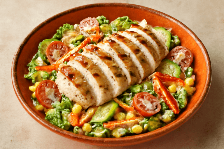 Salată clasică de pui cu legume crocante și dressing de iaurt