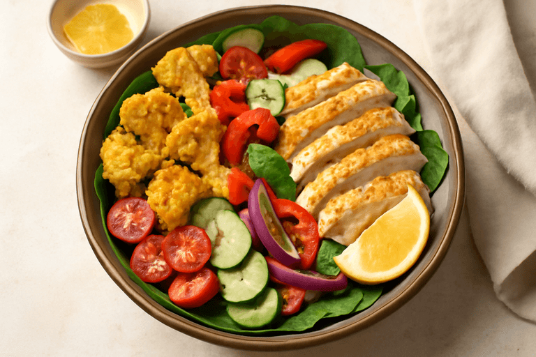 Proteinrik Kycklingsallad med Rostade Grönsaker