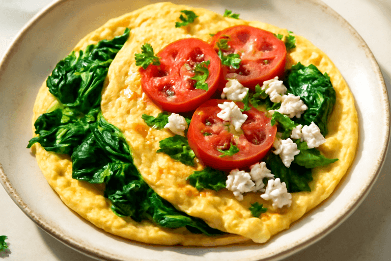 Proteinrik klassisk omelett med spenat och tomat