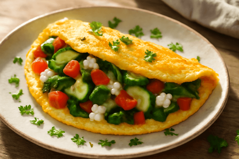 Omletă sățioasă cu legume și brânză slabă