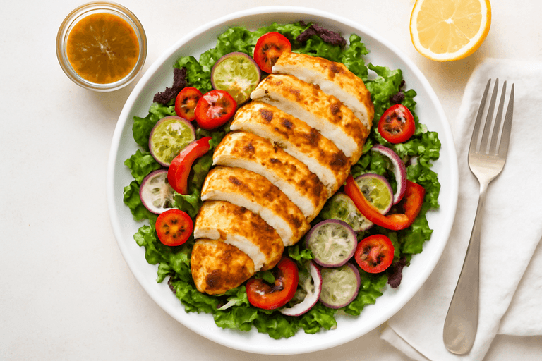 Salată clasică cu piept de pui la grătar și legume proaspete