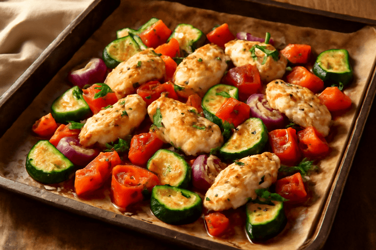 Лёгкое куриное филе с запечёнными овощами