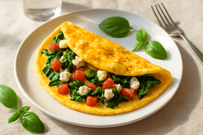 Proteinrik omelett med spenat och tomat