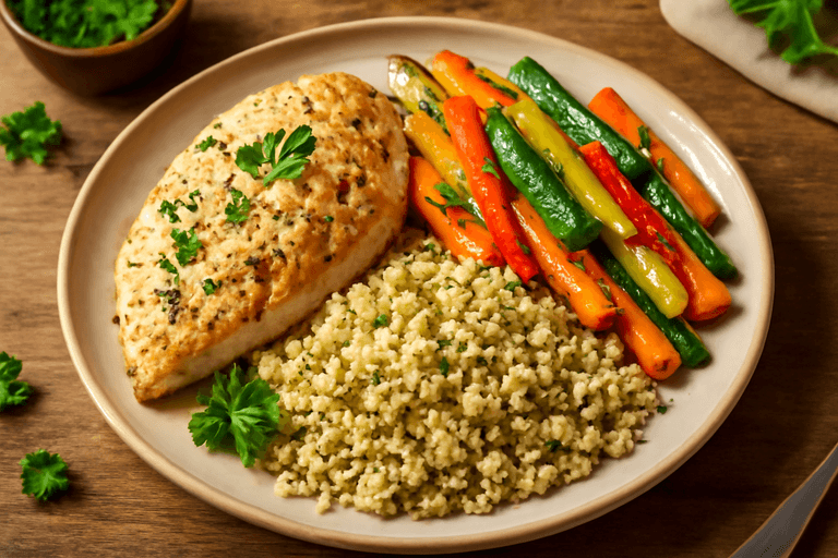 Pui la cuptor cu legume și quinoa