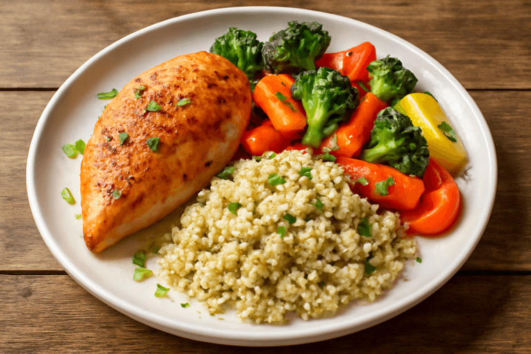 Куриная грудка с овощами и киноа