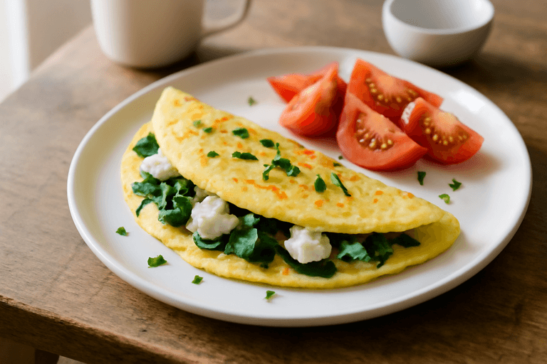 Omelette minceur aux épinards et fromage frais
