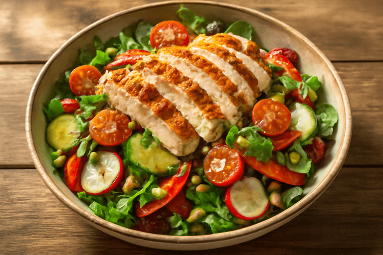 Lekka sałatka z grillowanym kurczakiem i warzywami