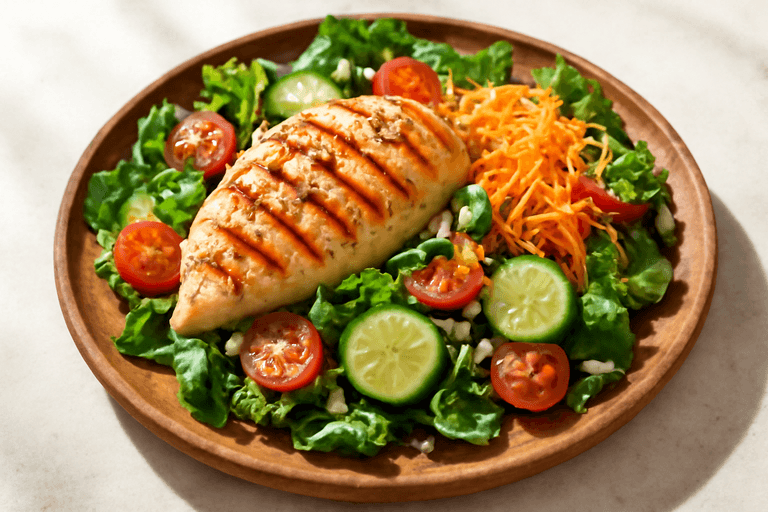 Salată clasică cu piept de pui la grătar și legume proaspete