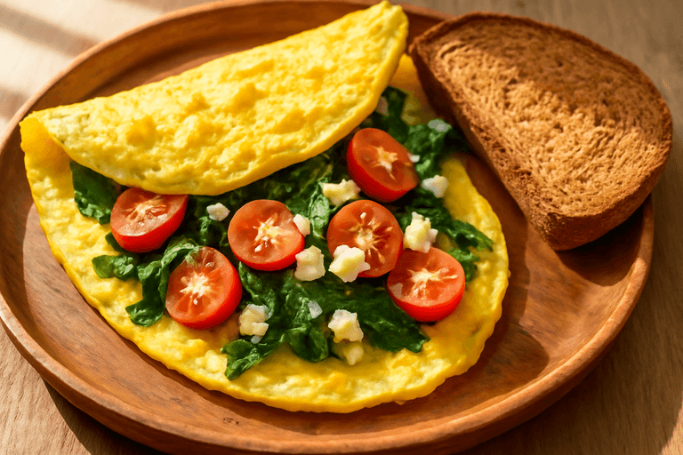 Omelete Clássica Energizante com Espinafre e Tomate