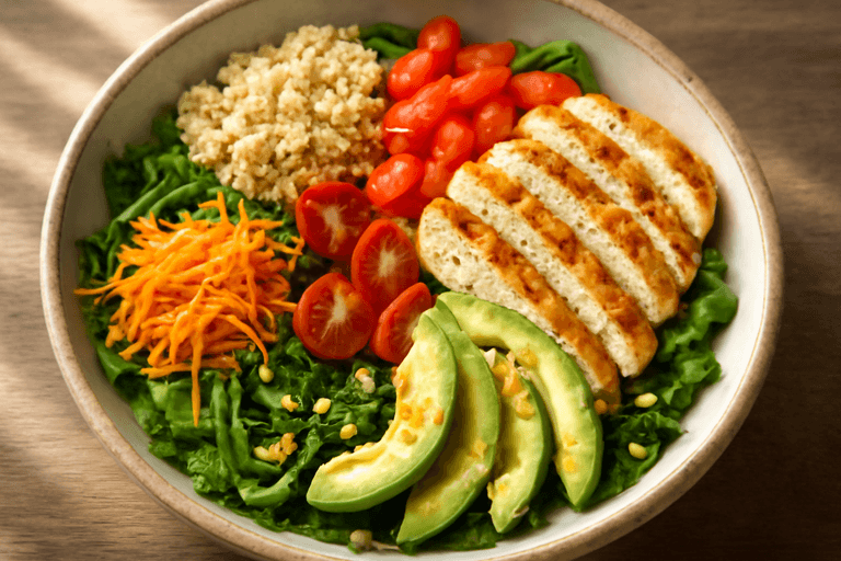 Salade de poulet croquante aux légumes colorés