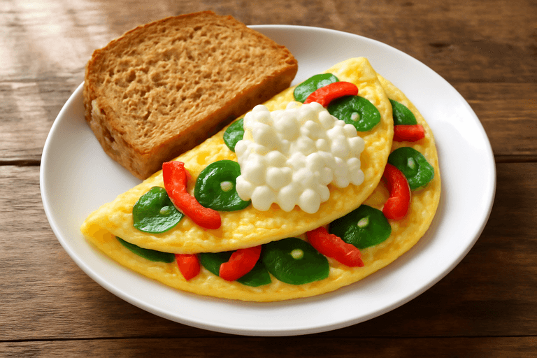 Mic dejun clasic cu omletă proteică și legume proaspete