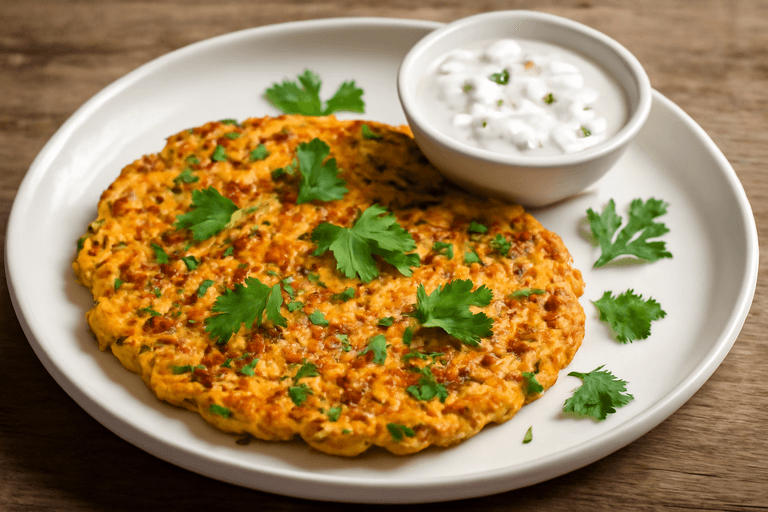 Leichter Hähnchen-Gemüse-Pfannkuchen mit Joghurtdip