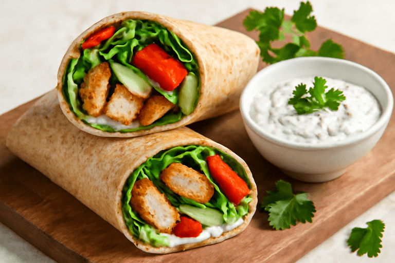 Knackiger Hähnchen-Wrap mit Quark-Dip