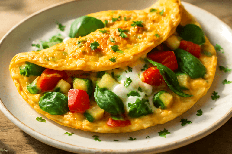 Omletă sățioasă cu legume și brânză