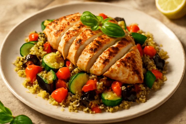 Poulet grillé aux légumes méditerranéens et quinoa léger